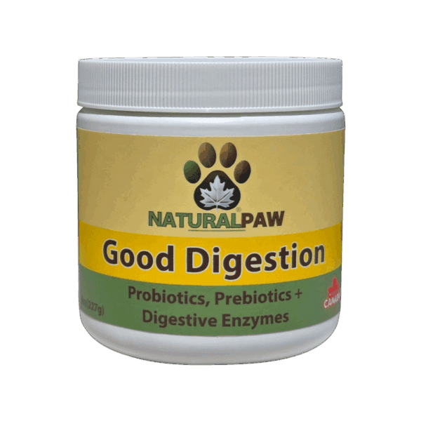 Naturalpaw Good Digestion Canadian probiotics prebiotics and digestive enzymes for dogs and cats.